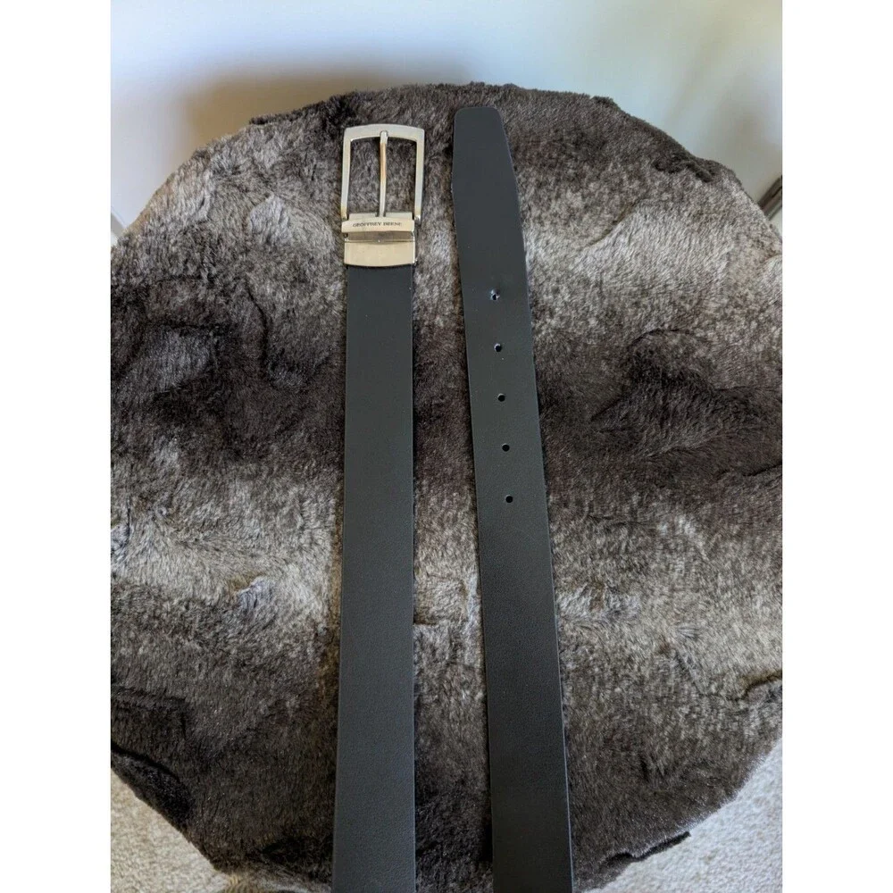 Geoffrey Beene Leather Belt Men's 40 Black Silver Office Business Made in Italy